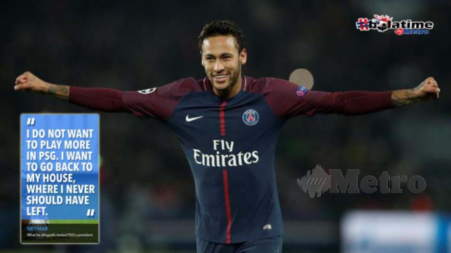 Neymar mahu kembali ke Barcelona. FOTO REUTERS
