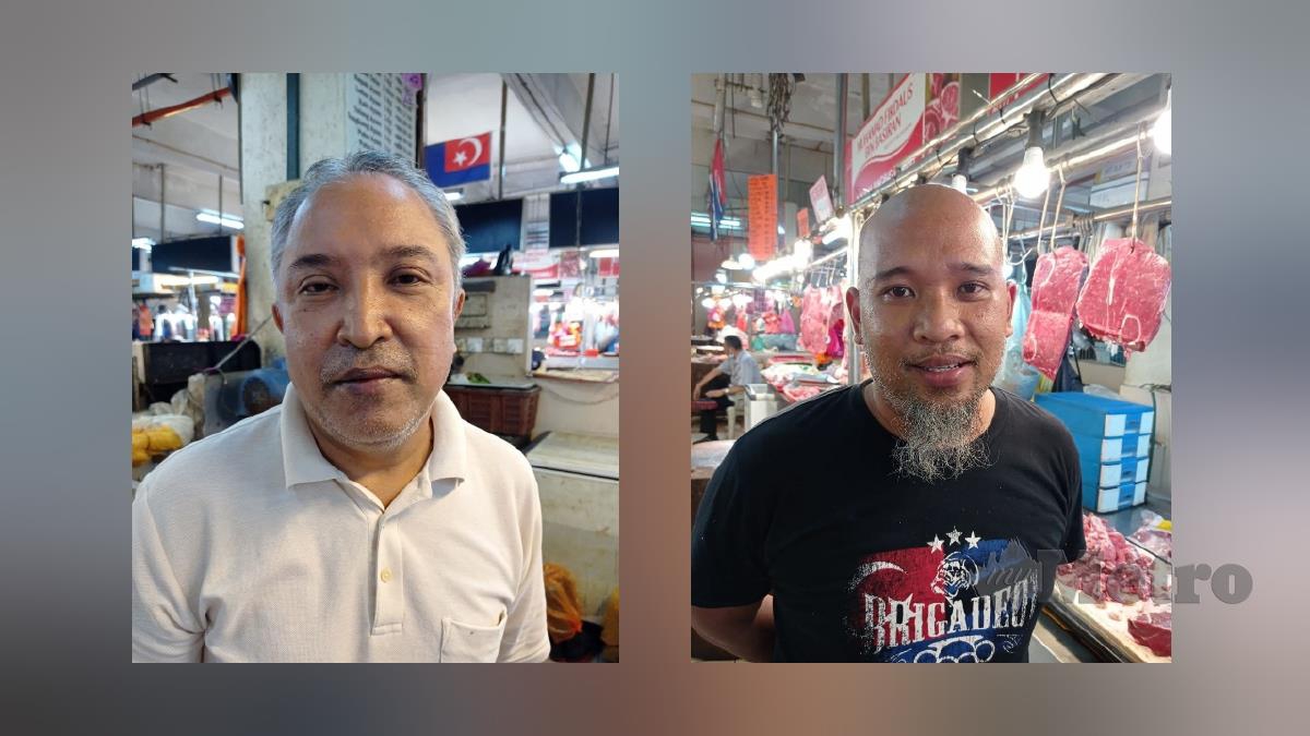Shahran (kiri) dan Mohd Nadzri (kanan) ketika ditemui di pasar basah Larkin, Johor Bahru. FOTO Nurul Amanina Suhaini 