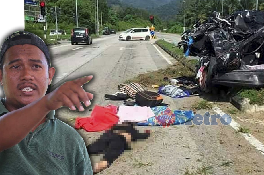Khairul Azwan antara saksi yang berada di lokasi kejadian kemalangan maut membabitkan treler dan empat kenderaan di Jalan Kuala Kangsar- Gerik berhampiran Maktab Rendah Sains Mara (MRSM) Lenggong, hari ini. - Foto MUHAIZAN YAHYA/Ihsan Bomba