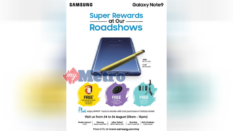 SAMSUNG Malaysia Electronics mengadakan siri jelajah khas Samsung Galaxy Note 9 mulai semalam.