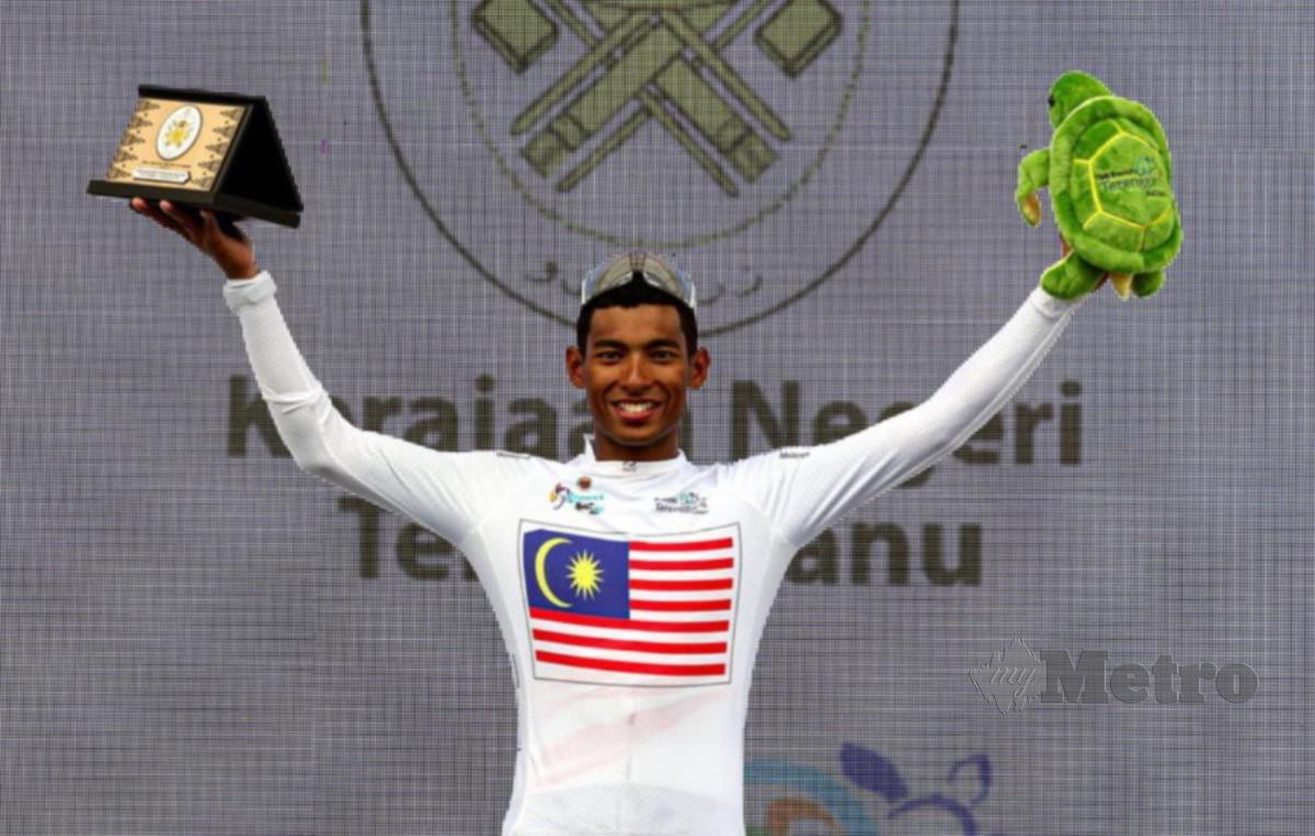 NUR Aiman memenangi Jersi Putih selaku pelumba terbaik Asia di peringkat ketiga Le Tour de Langkawi (LTdL) 2023, bulan lalu. FOTO ARKIB NSTP