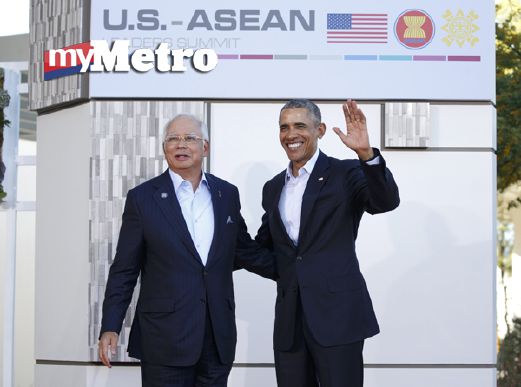 Obama bersama Najib pada Sidang Kemuncak AS-ASEAN di Rancho Mirage, Sunnylands, California, hari ini - Reuters