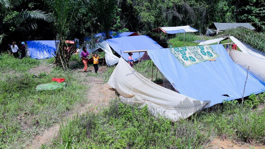 PENDUDUK Orang Asli tinggal di perkampungan sementara selepas melarikan diri daripada penempatan asal akibat kematian anggota keluarga mereka di Kuala Koh. FOTO Syamsi Suhaimi
