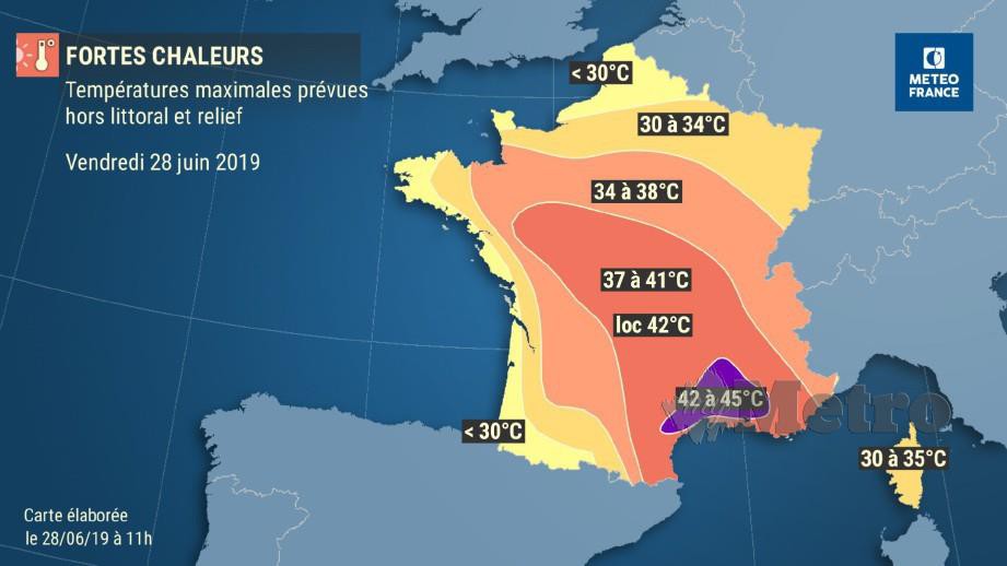 RAMALAN cuaca Perancis pada 28 Jun 2019.