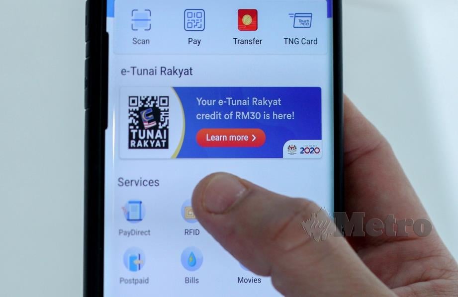 ANTARA aplikasi yang membolehkan tuntutan RM30 di bawah pelaksanaan program e-Tunai Rakyat. FOTO Asyraf Hamzah