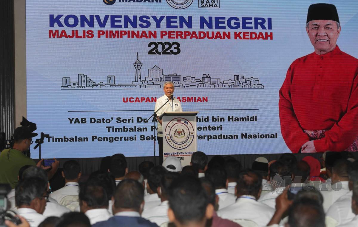 AHMAD Zahid  memberi ucapan pada Majlis Konvensyen Negeri Majlis Pimpinan Perpaduan Kedah. FOTO Syaharim Abidin