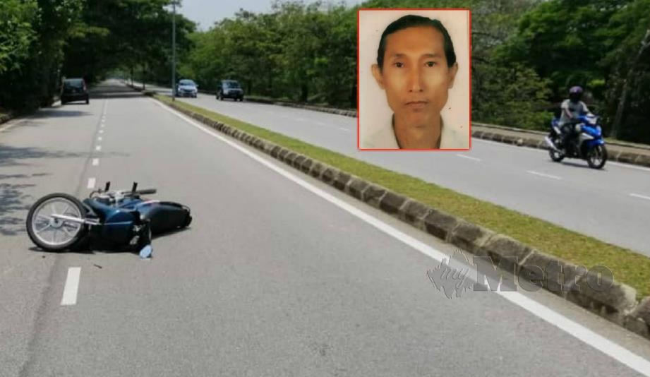MOHD Yusri (gambar kecil) maut selepas motosikal ditunggangnya dirempuh kereta di Jalan Persiaran Bandar Puteri Jaya, Sungai Petani, hari ini. FOTO Nor Farhani Che Ad. 