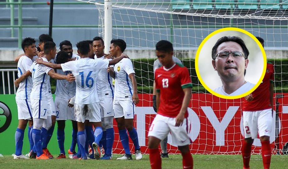 PEMAIN negara meraikan jaringan ke atas Indonesia. Gambar kecil, Ong Kim Swee. FOTO FB Football Association of Malaysia (Official) & Osman Adnan 