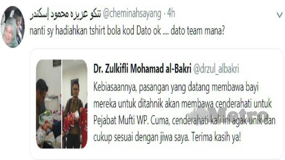 CIAPAN Raja Permaisuri Agong, Tunku Azizah Maimunah Iskandariah di twitter milik Zulkifli. FOTO IHSAN PEMBACA