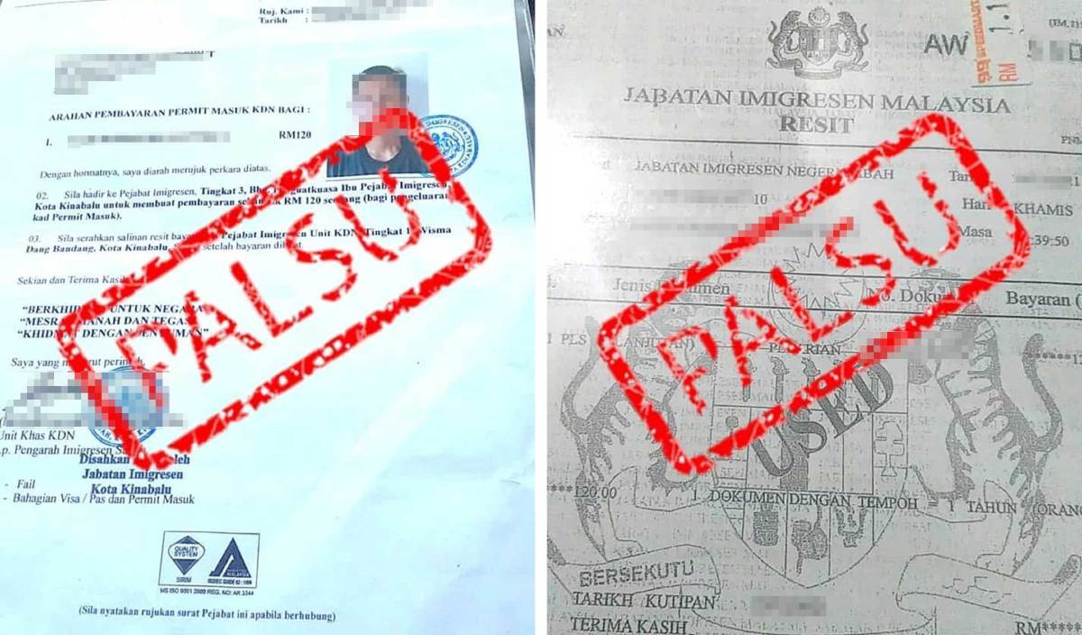 ANTARA dokumen palsu yang berjaya dikesan hasil siasatan yang dijalankan JIM Sabah.FOTO Ihsan JIM Sabah