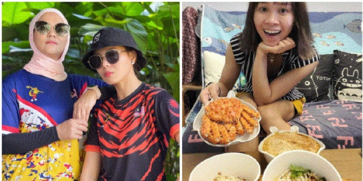 PANDELELA menikmati makanan Sarawak pada Hari Malaysia manakala Syaidatul Afifah serta ibunya memakai jersi khas yang direka cipta bekas pemain boling negara itu. FOTO Instagram pandelela, syaidatulafifah