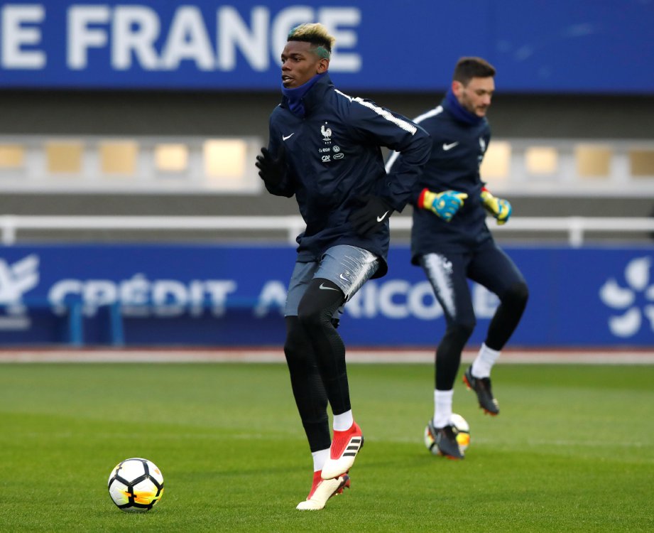 PAUL Pogba terlepas sesi latihan Perancis untuk menjalani rawatan semalam. - Foto REUTERS