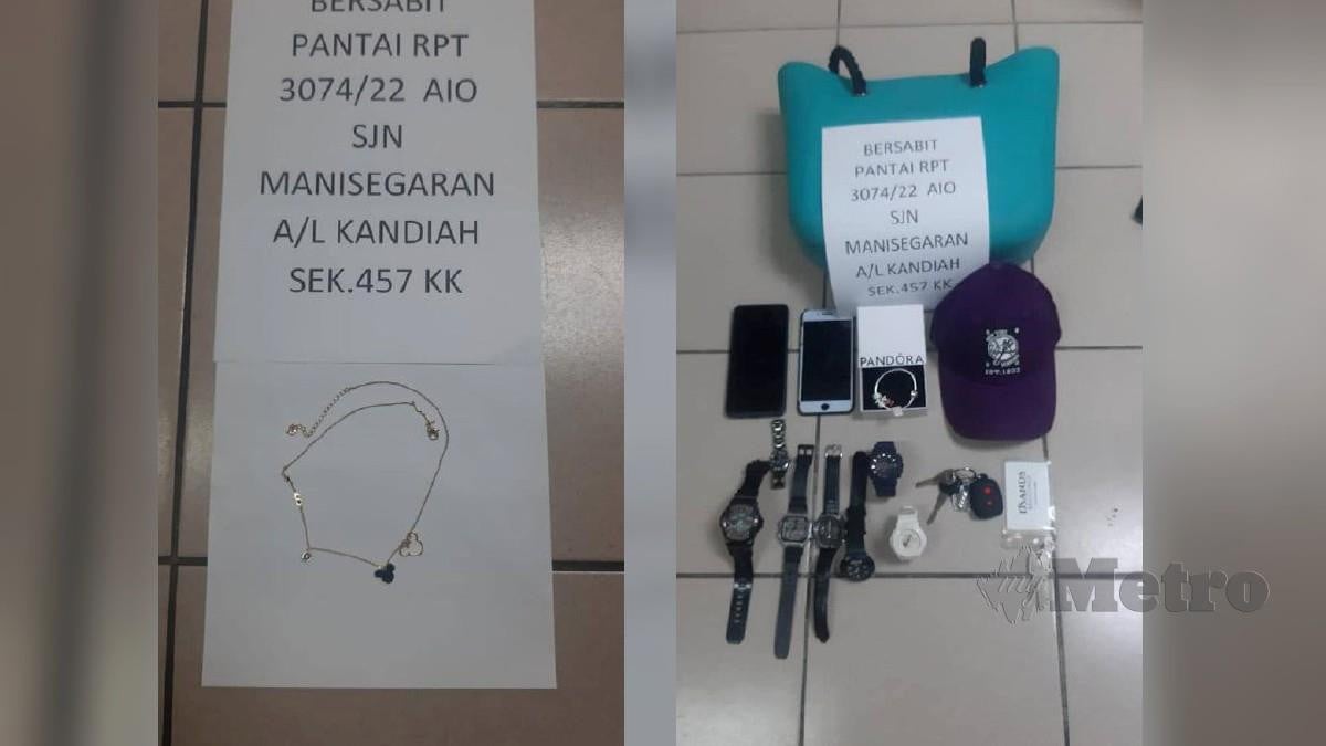 Antara barangan yang dirampas polis susulan penahanan tiga individu disyaki pecah rumah di Kampung Pasir, Brickfields. Foto Ihsan PDRM