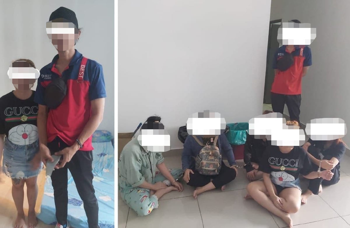 Polis menahan lima wanita warga asing dan seorang pelanggan dalam serbuan di pangsapuri di Taman Usahawan Kepong yang dijadikan sarang pelacuran. FOTO IHSAN PDRM