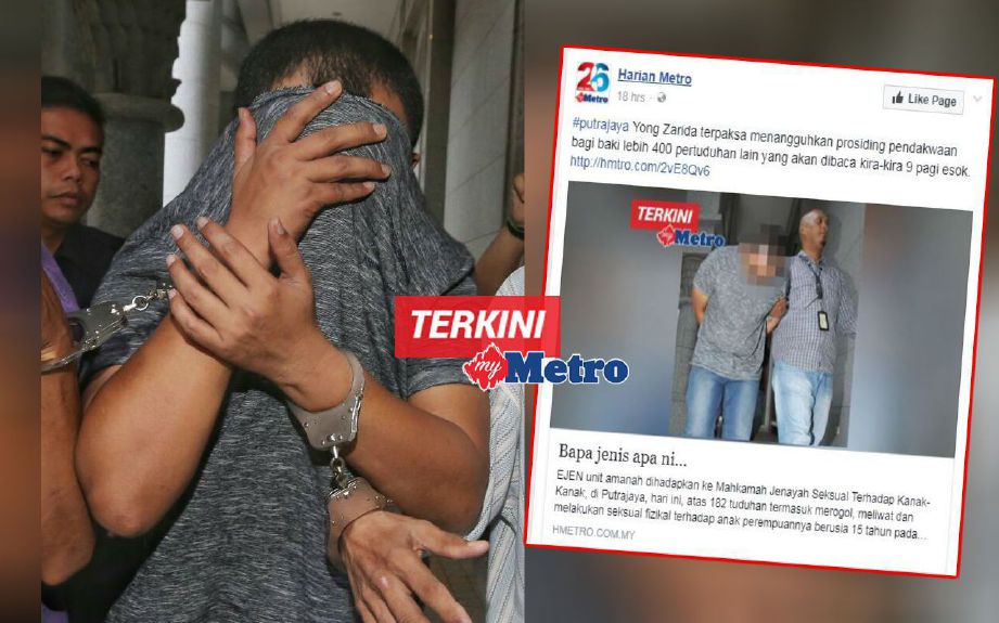 Bapa yang didakwa atas 626 pertuduhan termasuk meliwat dan merogol anak perempuannya tiba di Mahkamah Jenayah Seksual Terhadap Kanak-Kanak, Putrajaya. FOTO Mohd Fadli Hamzah