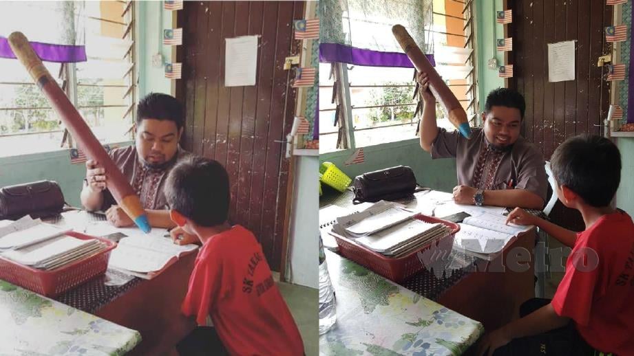 MOHD Syaiful Azlan menggunakan replika pensil untuk menarik minat serta perhatian murid ketika di dalam kelas di SK Tanjung Aru 2, Kota Kinabalu. FOTO Mohd Syaiful Azlan Abu Yazid. 