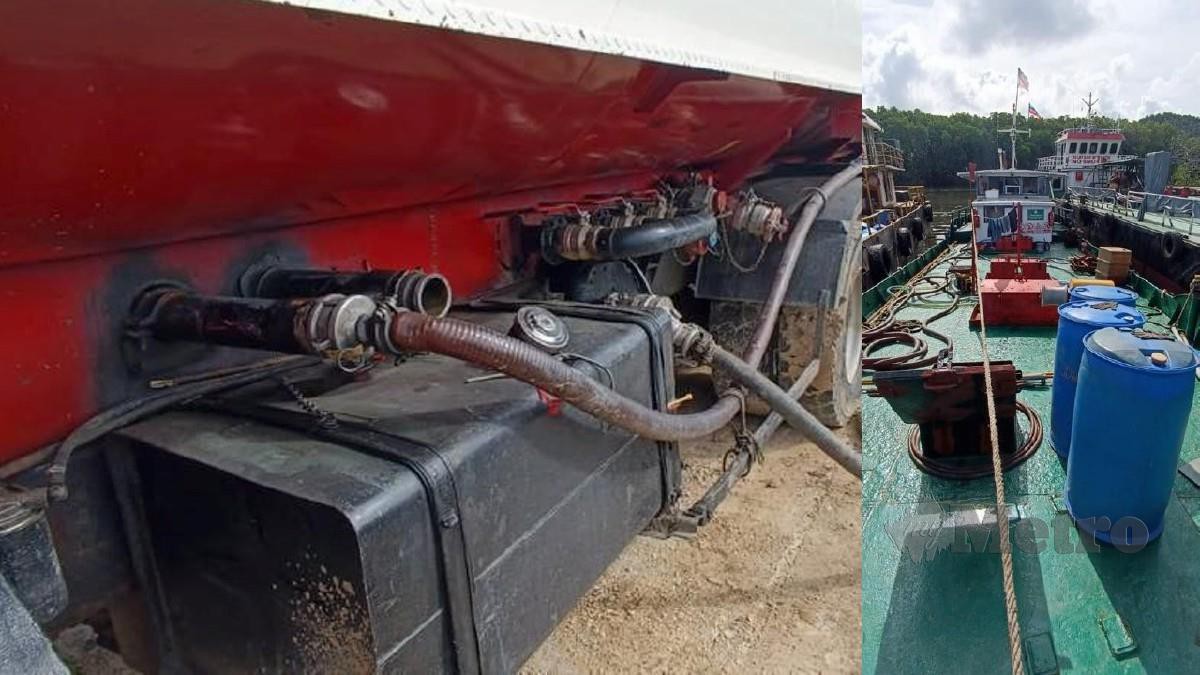 Sindiket memindahkan petrol untuk diseludup ke kapal di Pangkalan Sungai Pegagau, Semporna kelmarin. Foto Ihsan PGA