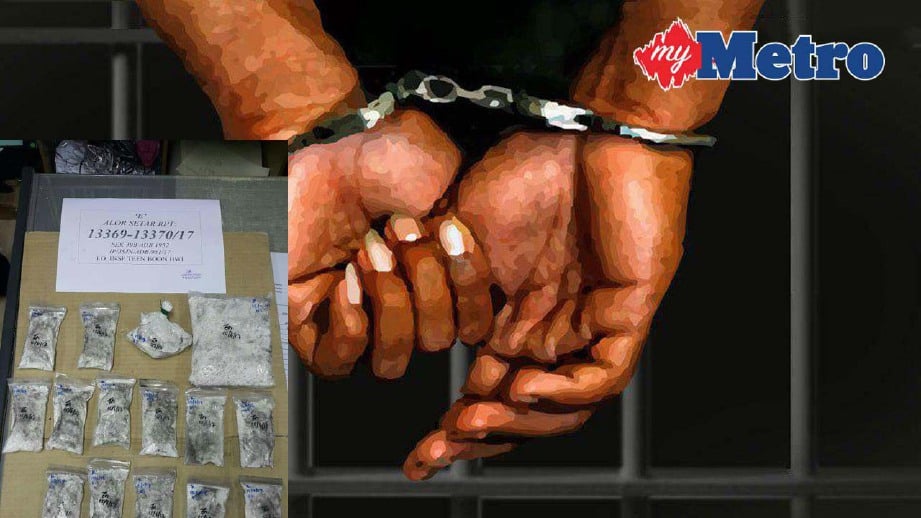 Polis tahan pasangan kekasih kerana mengedar dadah bernilai RM135,000. FOTO Ihsan PDRM Kedah