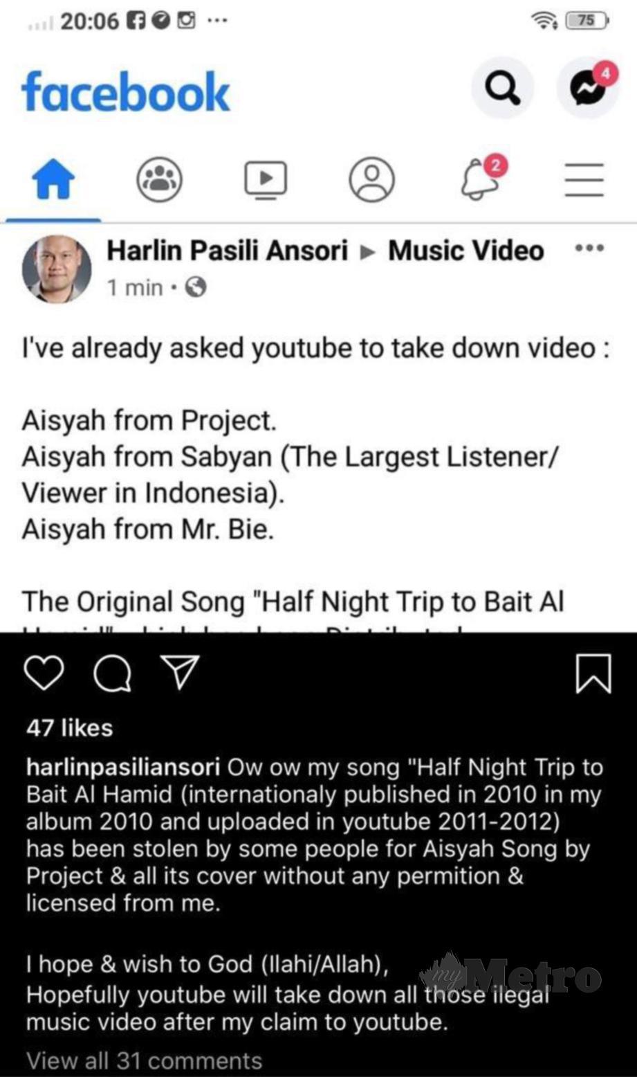 Pemuzik Indonesia Claim Lagu Aisyah Projector Band