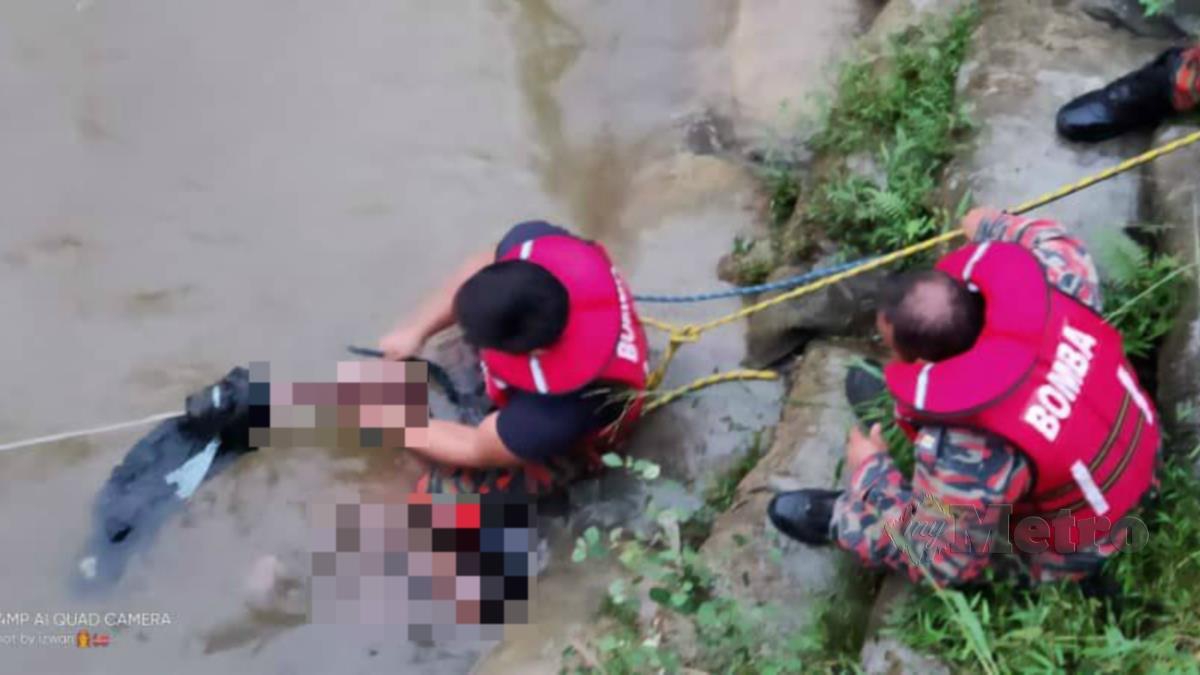 Warga emas ditemui lemas dipercayai terjatuh ketika menjala di rumah pam air dekat Rawang. FOTO Ihsan JBPM Selangor