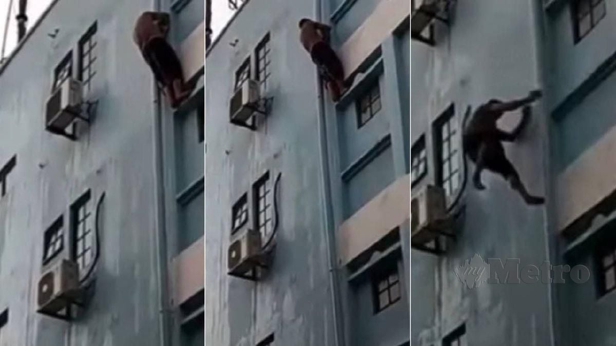 RAKAMAN gambar yang tular di media sosial seorang lelaki dipercayai terjun bangunan. FOTO tular media sosial