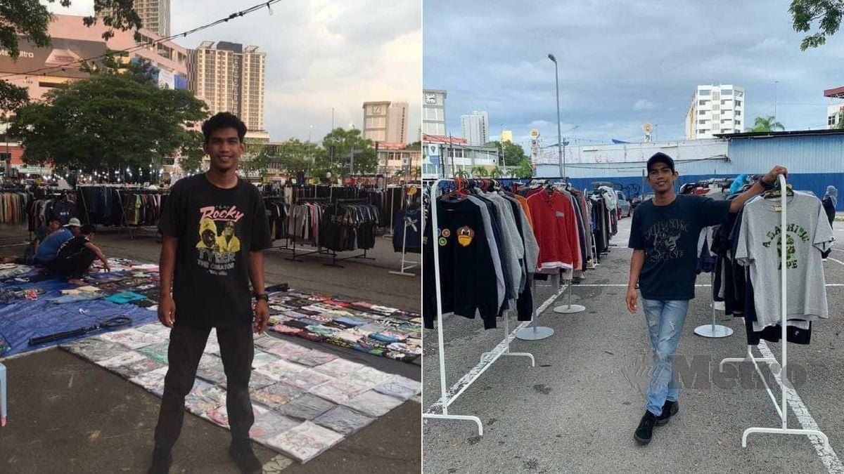 MOHAMAD Faiezal menjual baju T  terpakai  di Fb dan tapak acara sejak tahun lalu bagi menambah pendapatan. FOTO Ihsan Mohamad Faiezal Abdullah