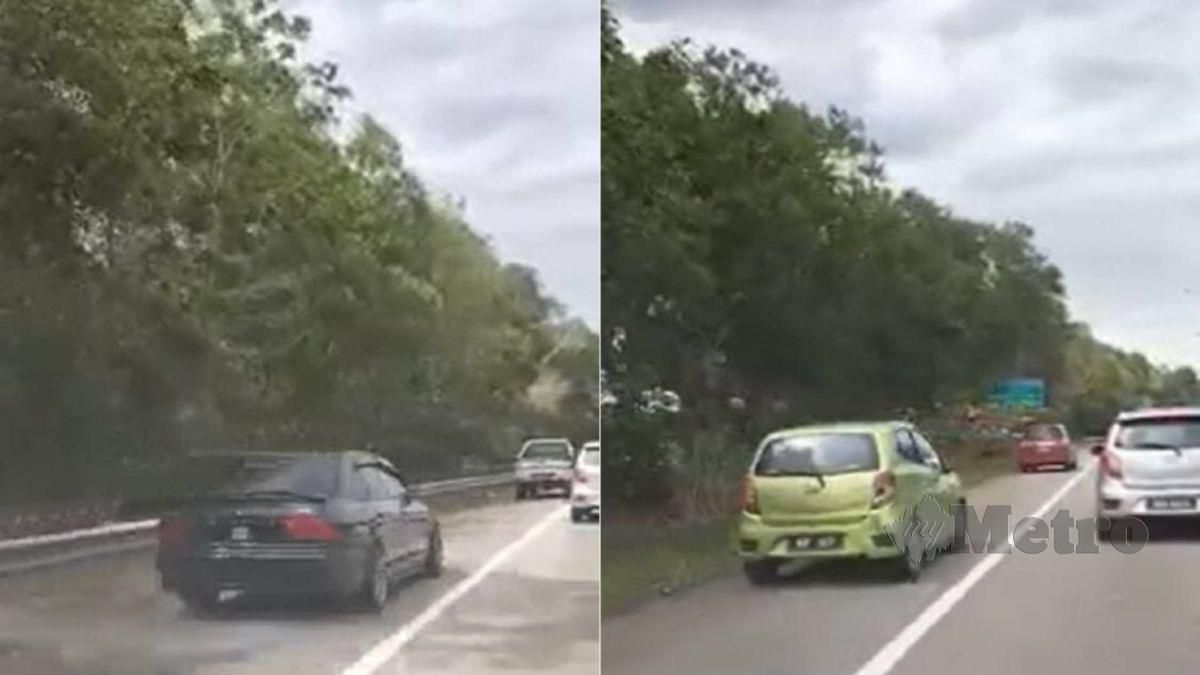 RAKAMAN video sebahagian kenderaan memotong di lorong kecemasan yang tular di media sosial. FOTO tular Facebook