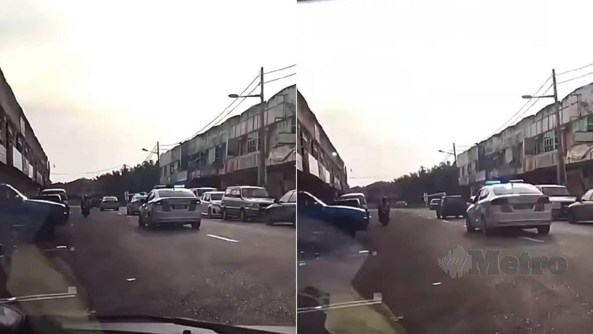 TANGKAP layar rakaman video yang memaparkan kereta Perodua Kancil melarikan diri daripada polis. FOTO Tular Facebook