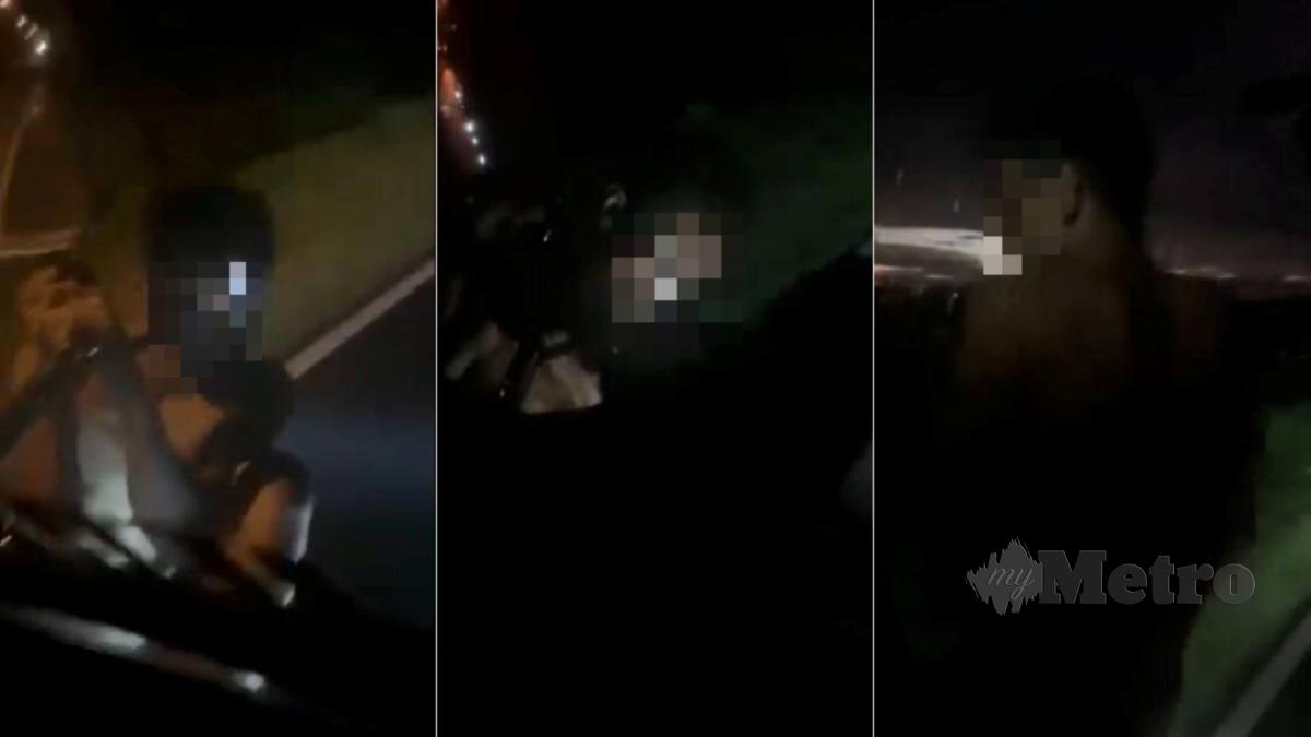 TANGKAP layar aksi lelaki berpaut pada hadapan sebuah lori yang tular di media sosial. FOTO tular media sosial