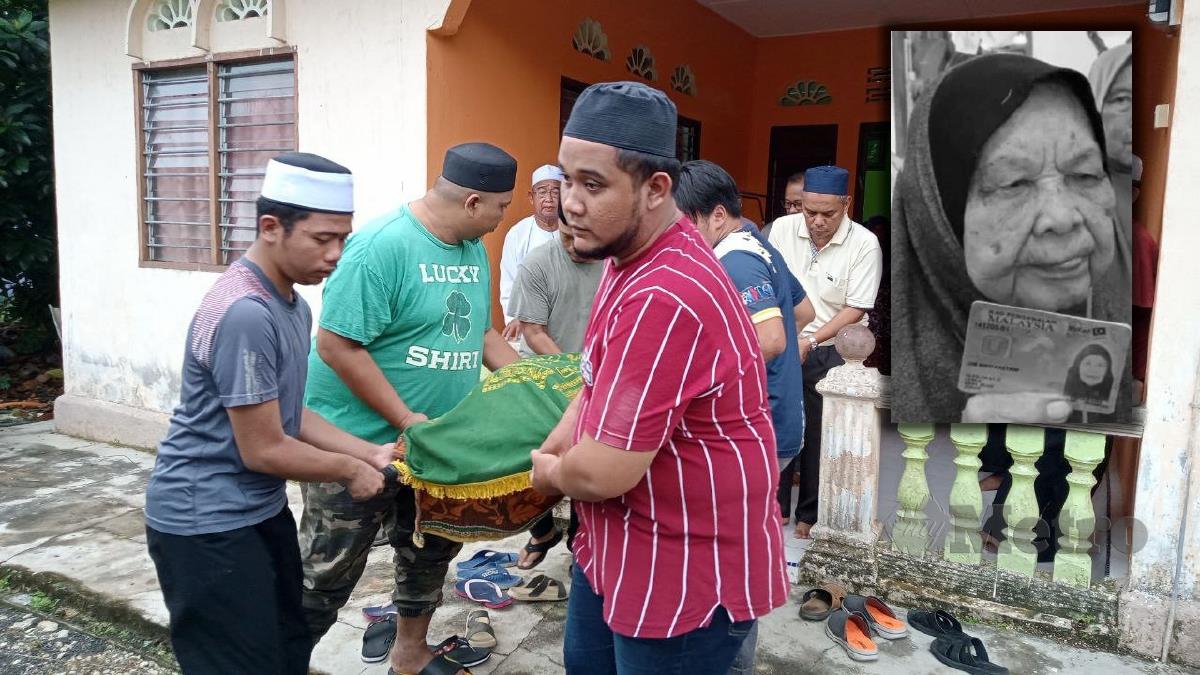 JENAZAH Umi Kastawi dibawa untuk dikebumikan di Tanah Perkuburan Islam Kampung Liang Batu, Lenga. FOTO Ahmad Ismail
