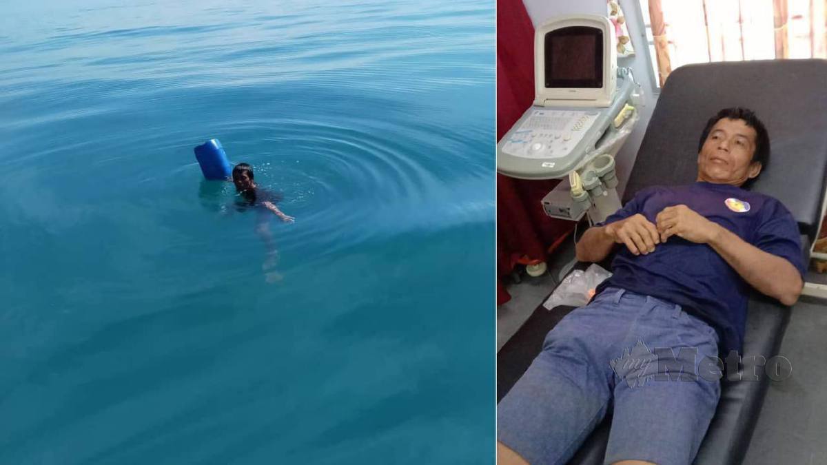 NELAYAN warga Indonesia terpaksa berpaut pada tong plastik dan terapung kira-kira 15 jam di laut sebelum diselamatkan. FOTO Ihsan APMM