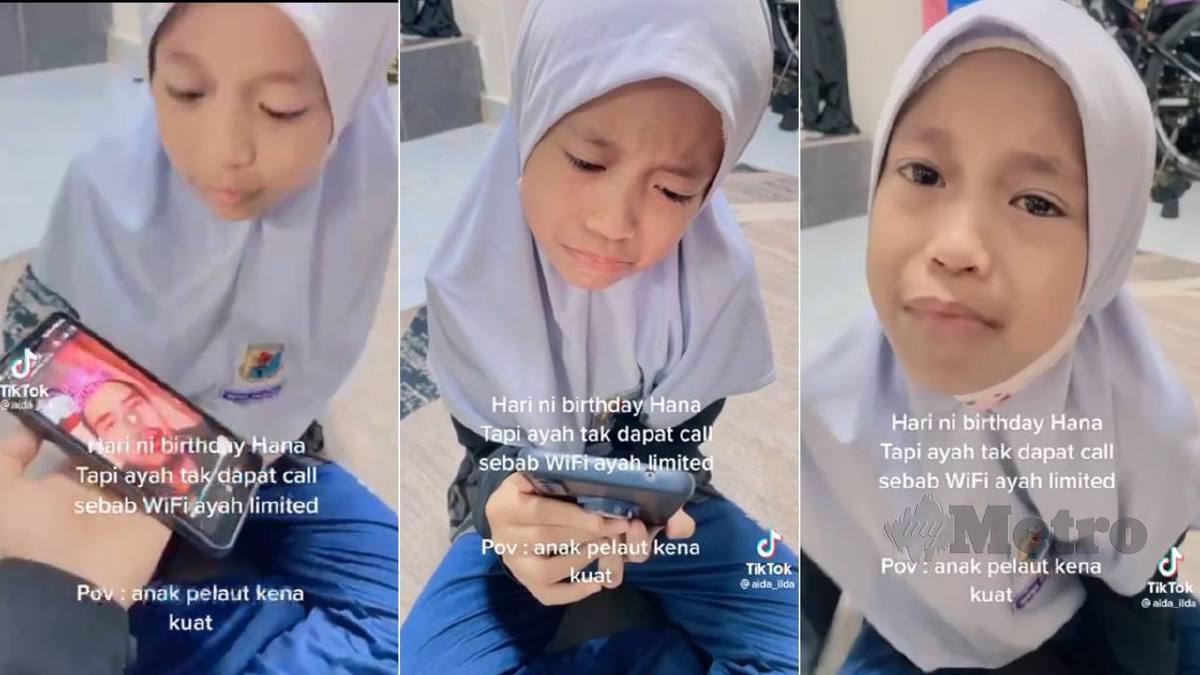 TANGKAP layar Nur Hana Delisha menangis selepas menonton rakaman video ucapan ulang tahun  kelahiran daripada bapanya. FOTO Ihsan Nurhaida Mansor 