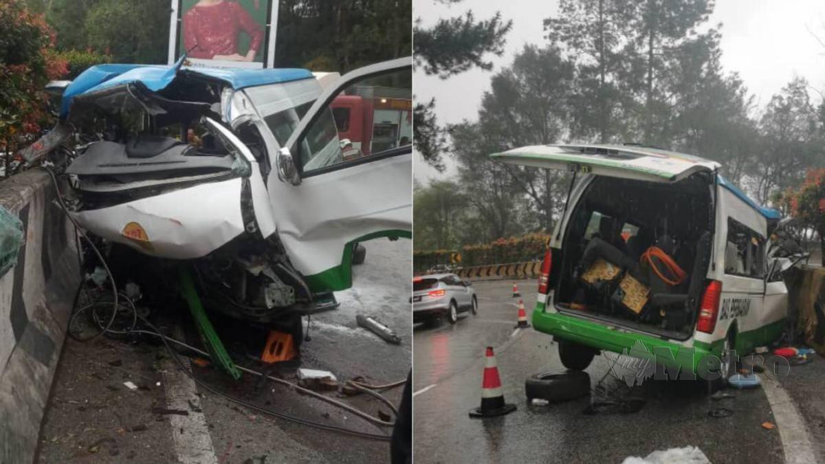 KEADAAN van yang terbabas ketika menuruni Jalan Genting. FOTO Ihsan Bomba