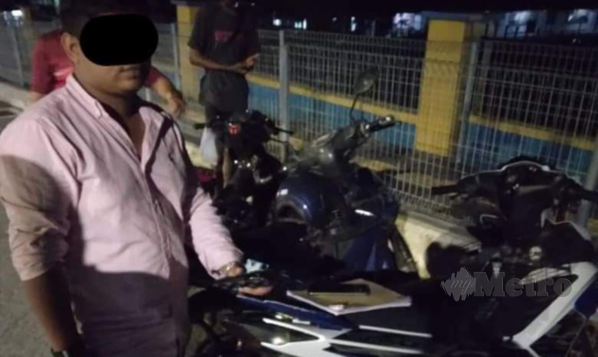 ANTARA penunggang motosikal warga asing yang ditahan dalam operasi di Tasik Tambahan Ampang, Ampang Jaya, semalam. 