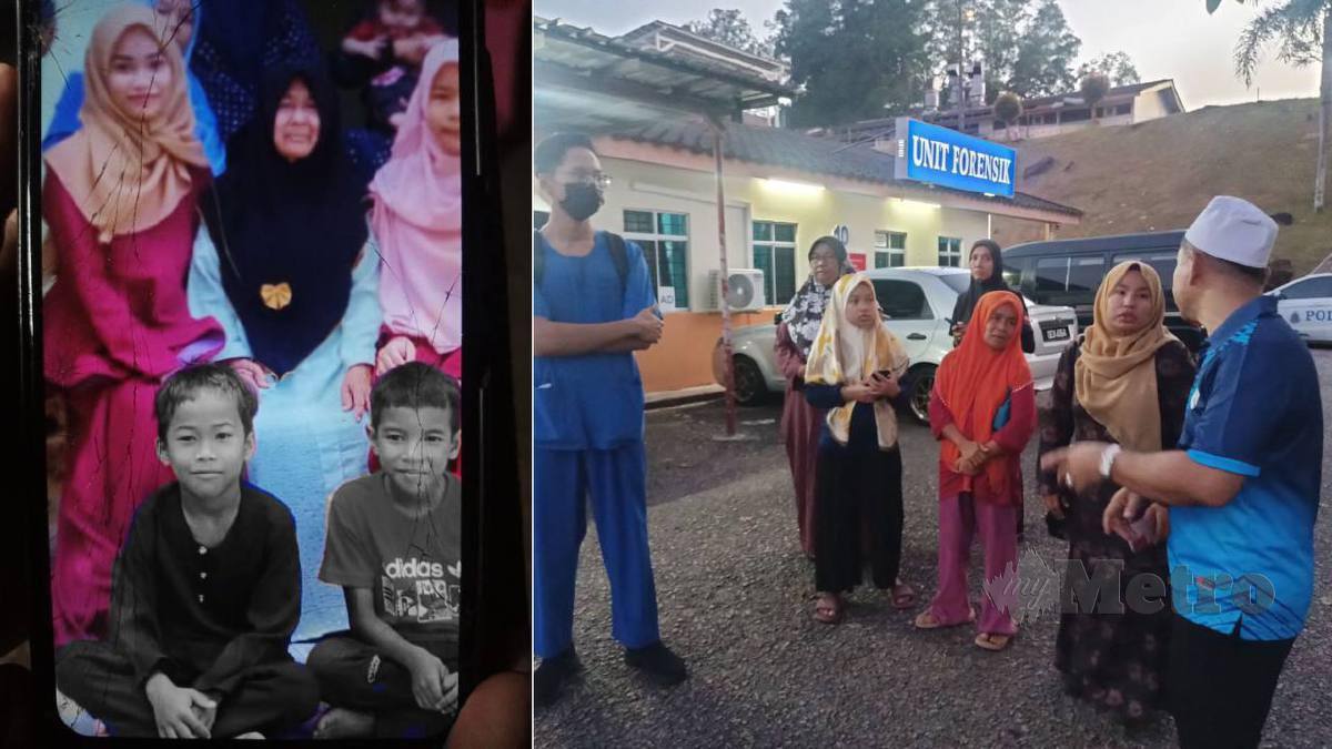SITI Zubaidah (bertudung oren) bersama ahli keluarga di Unit Forensik Hospital Tanah Merah menunggu jenazah (gambar kiri duduk) anaknya. FOTO Siti Rohana Idris