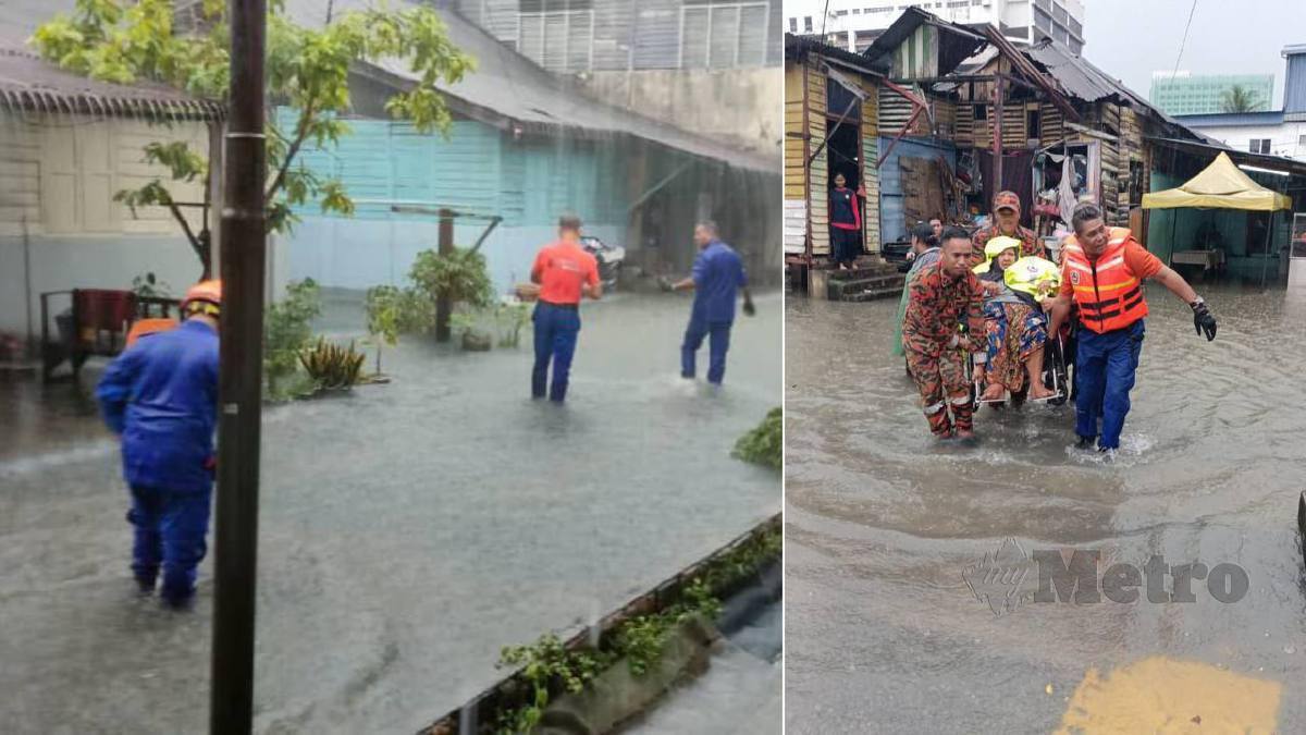 ANGGOTA APM menyelamatkan mangsa banjir di Kampung Baru. FOTO Ihsan APM