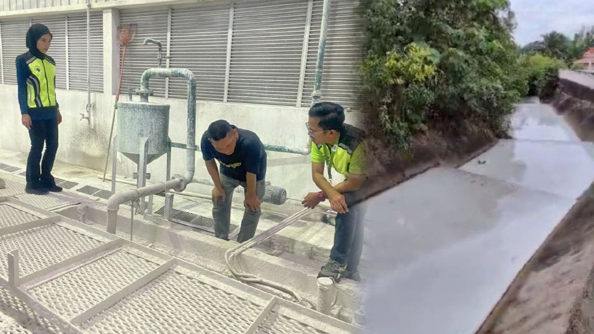 PIHAK Jas membuat pemantauan kesan kimia yang mengalir dalam longkang utama di Taman Bandar Senawang. FOTO Ihsan Jas