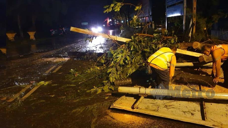 KERJA-KERJA pembersihan pokok tumbang akibat ribut yang melanda Langkawi diteruskan hari ini. FOTO Ihsan Pembaca
