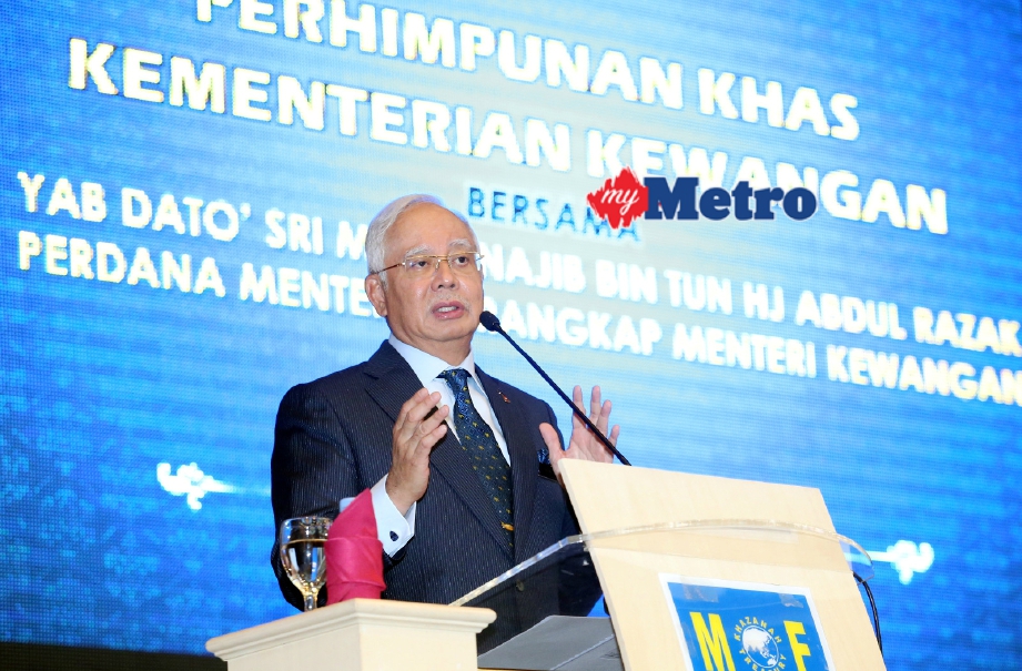 Najib berucap di Perhimpunan Khas Kementerian Kewangan di Putrajaya. FOTO Fariz Iswadi Ismail 