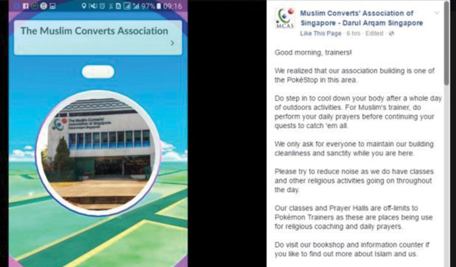 PERSATUAN Saudara Baru Muslim Singapura - Darul Arqam turut mengambil kesempatan berdakwah dengan Pokemon Go.