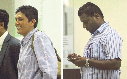 ROSLINDA dan Deneshkumar (kanan) tidak mengaku salah atas pertuduhan di Mahkamah Sesyen, semalam.