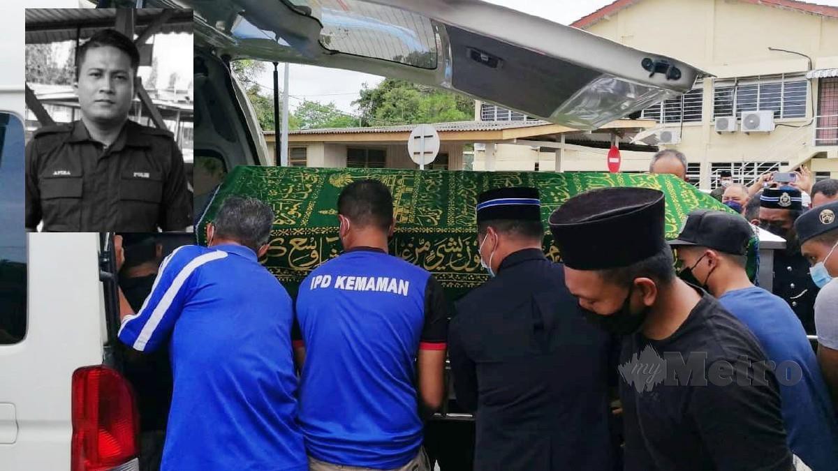 JENAZAH Mohd Nor Afiza (gambar kecil) dituntut untuk dikebumikan di Tanah Perkuburan Islam Kampung Bukit Besi, hari ini. FOTO ROSLI ILHAM