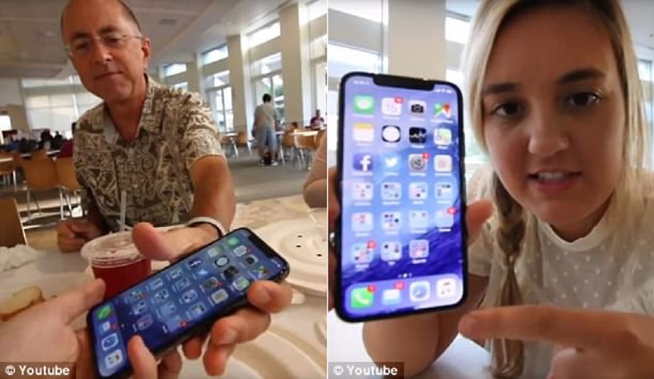 Petikan video Brooke menunjukkan dia dan bapanya menggunakan iPhone X yang dijangka mula dijual 3 November ini.