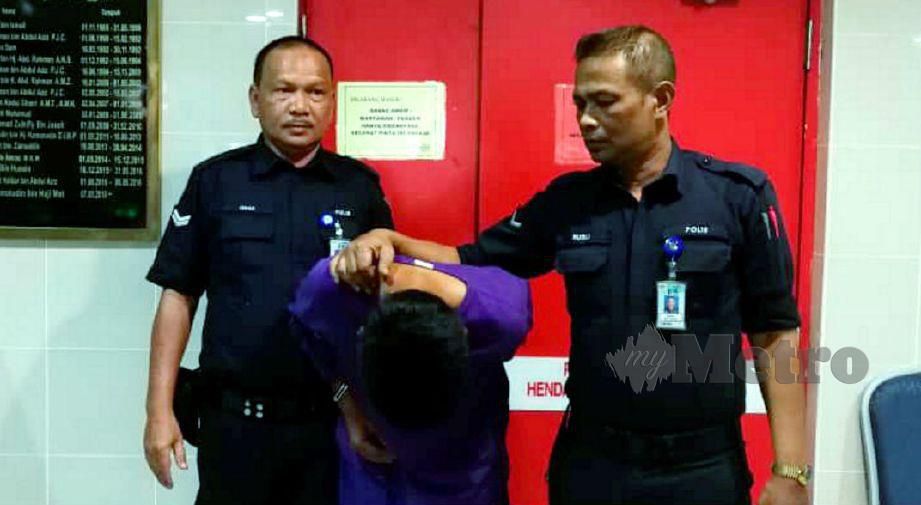 Tertuduh, Jilperi Ali, 38, dibawa ke Mahkamah Majistret, Kuala Terengganu untuk pendakwaan kes pukul isteri. 