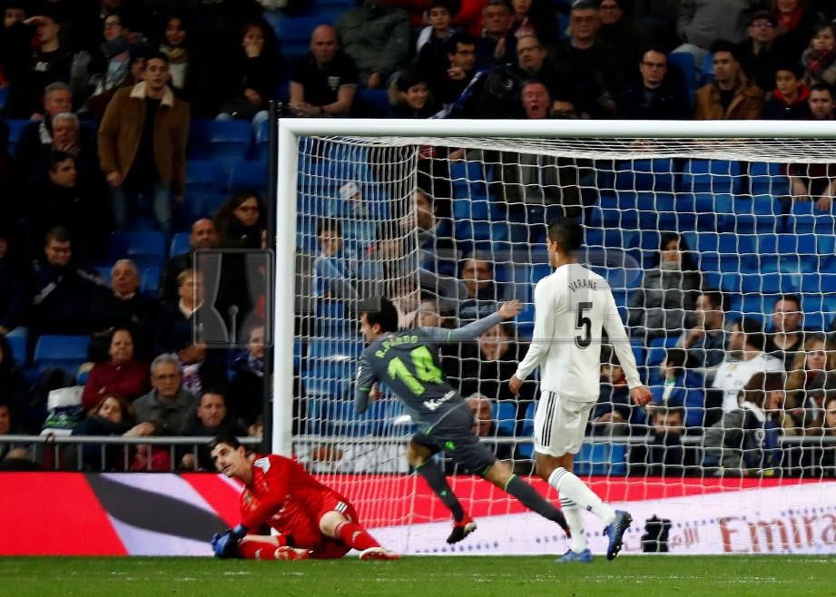 PARDO (tengah) jaring gol kemenangan Sociedad ketika menentang Real. -Foto Reuters