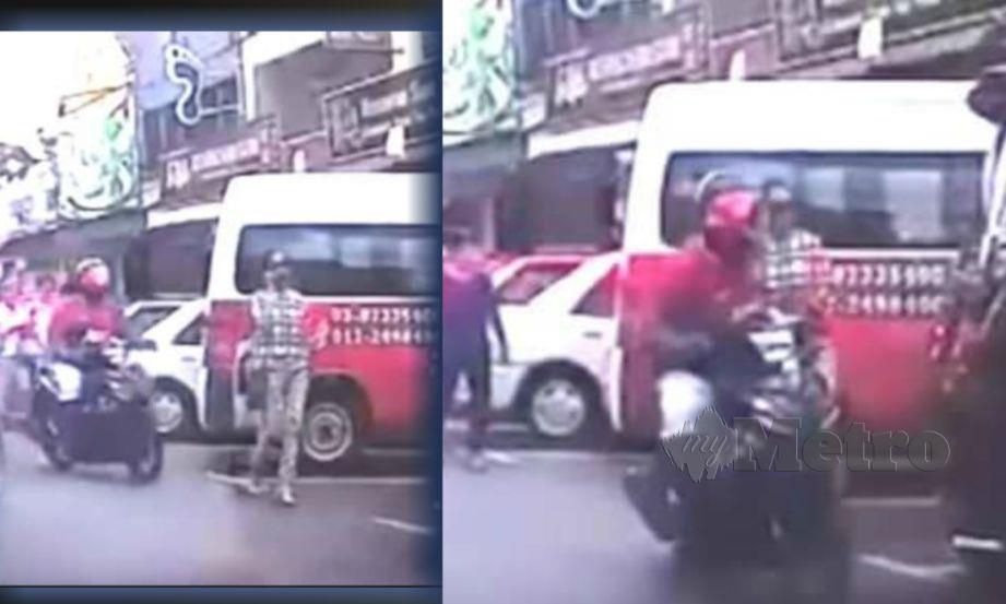 RAKAMAN video tular menunjukkan seorang wanita warga emas jatuh tersungkur selepas beg tangannya diragut penjenayah menaiki motosikal di Taman Berjaya, Sungai Chua, Kajang, hari ini.