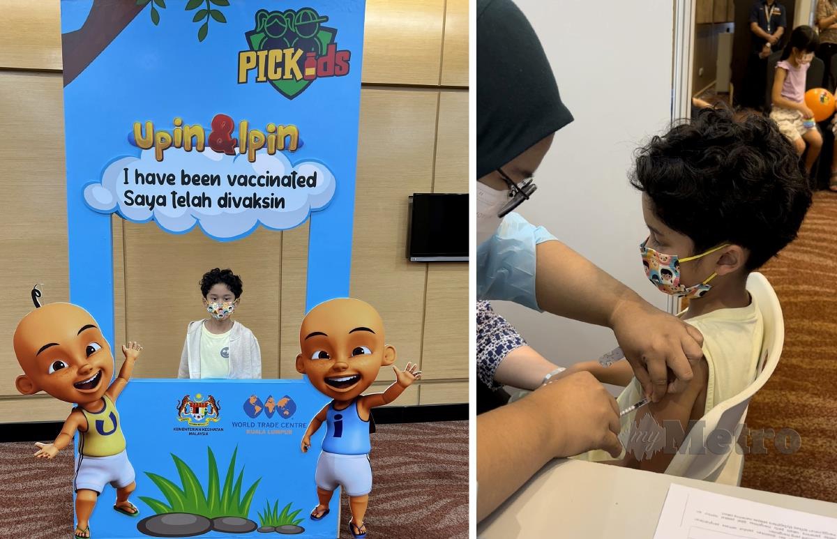 Anak Khairy ketika menerima suntikan vaksin Covid-19. 