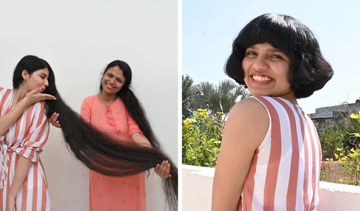 WAJAH terbaharu Nilanshi Patel (kanan) selepas memotong rambutnya. FOTO Ripley's