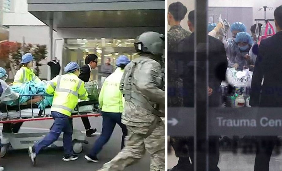 Tentera Korea Utara dikejarkan ke hospital di Suwon, Wilayah Gyeonggi, Korea Selatan, sebaik di diselamatkan. - Foto EPA/AFP