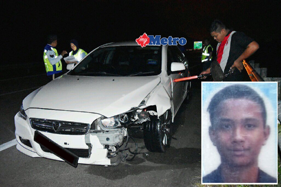Keadaan kereta yang terbabit dalam kemalangan mengorbankan Muhammad Hakim, 16. - Foto ROSLI ILHAM